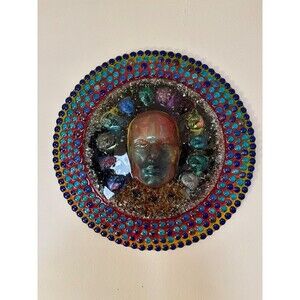 Modern Abstract Face Vibrant Colorful Original Expressionist Resin24 in diameter